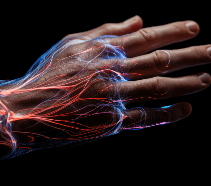 Close-up of a person's hand experiencing tingling and numbness, indicative of nerve compression or peripheral neuropathy.